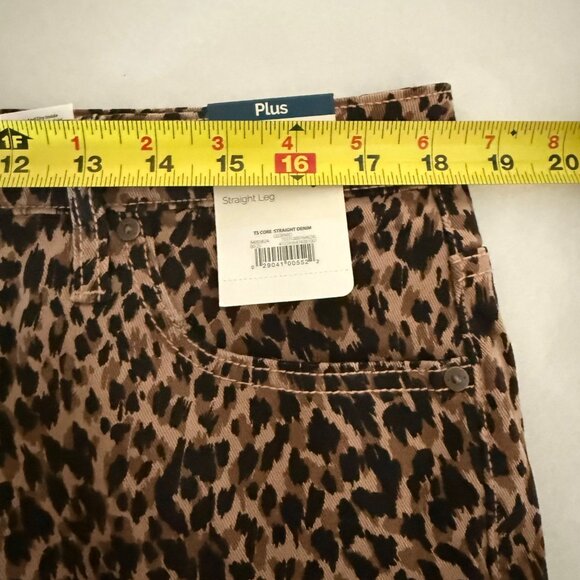 Terra & Sky Women Straight Stretch Brown Black Leopard Denim Jeans Plus 14WP NWT - Picture 7 of 10